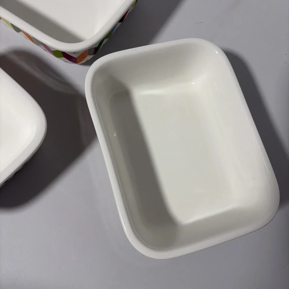 French Bull Rainbow Geometrical Ceramic Rectangular 3 Bowl Set